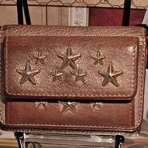 Jimmy Choo Star Studded Trifold Calfskin Metallic Silver Wallet